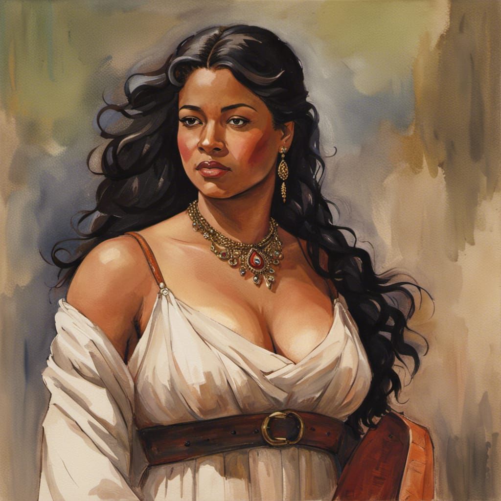 Chubby Barmaid in Medieval Watercolor Style