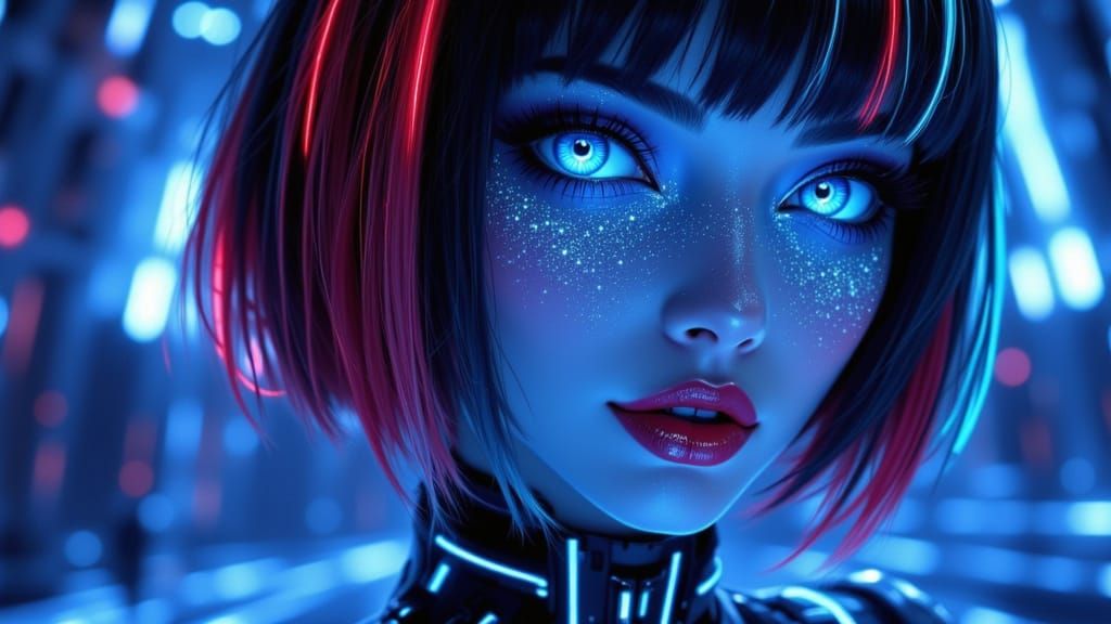 Alluring Gothic Beauty in Cosmic Dress, Digital Art