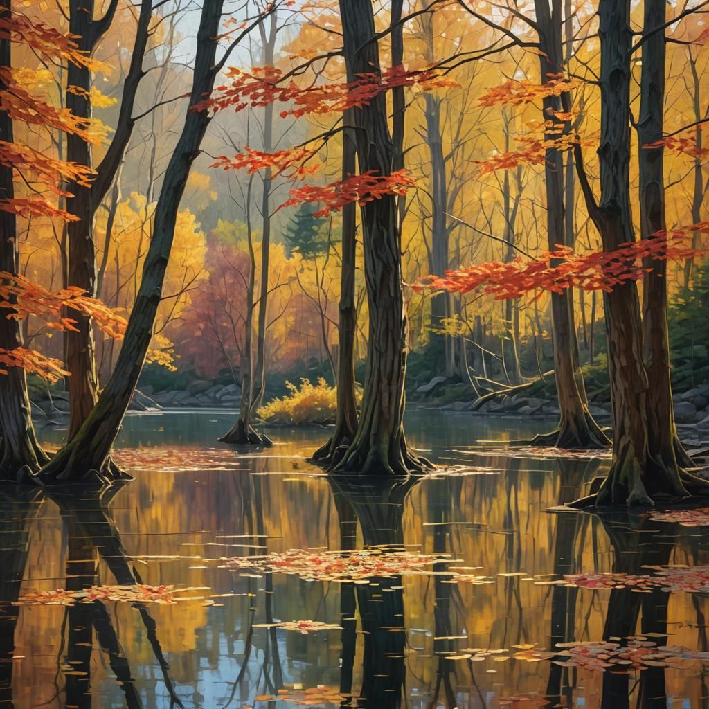 Autumn Lake: Impressionist Landscape in Golden Light