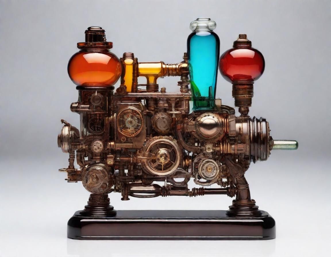 Glass Steampunk Engine with Colored Glass