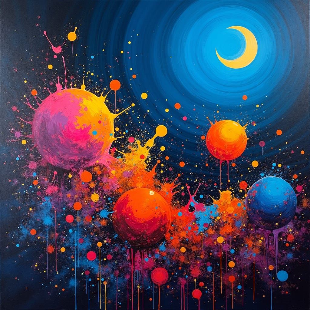 Abstract Graffiti Moon in Splash Art Style