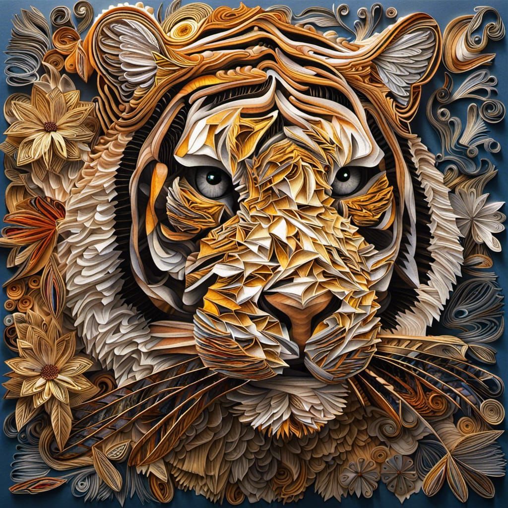 Paper Tiger in Detailed Folk Art Style