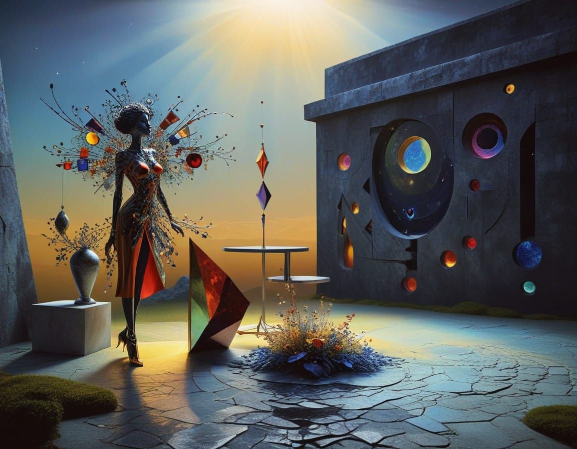 metalorganic architextual framework 3D  fractal chromoshadow surrealastic by artist "Rufino Tamayo, Herbert bayer, Kandi...