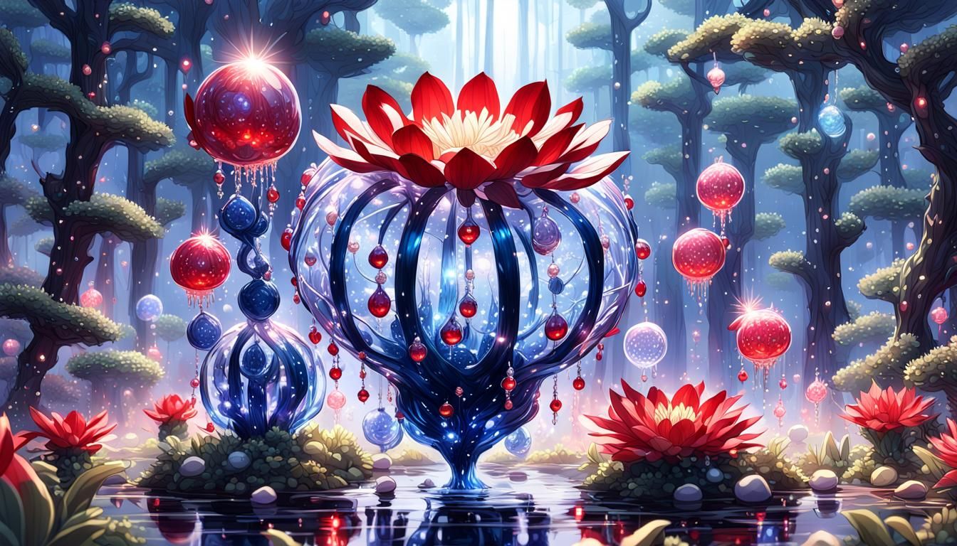 Peanut Cactus Flower with Glowing Pearls, 3D Anime Art