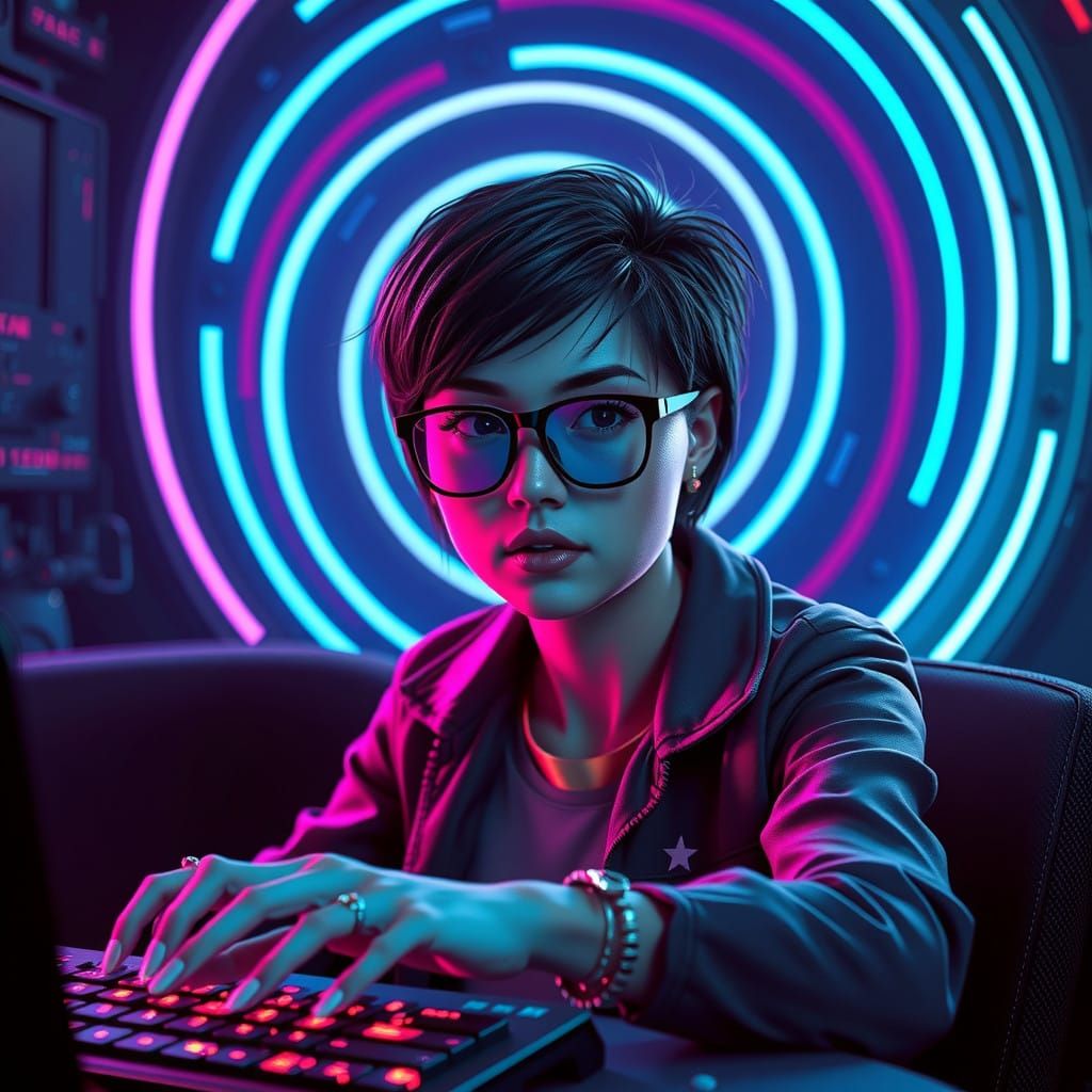 Cyberpunk Hypnosis Scene: Young Woman Programmed to Think Sh...