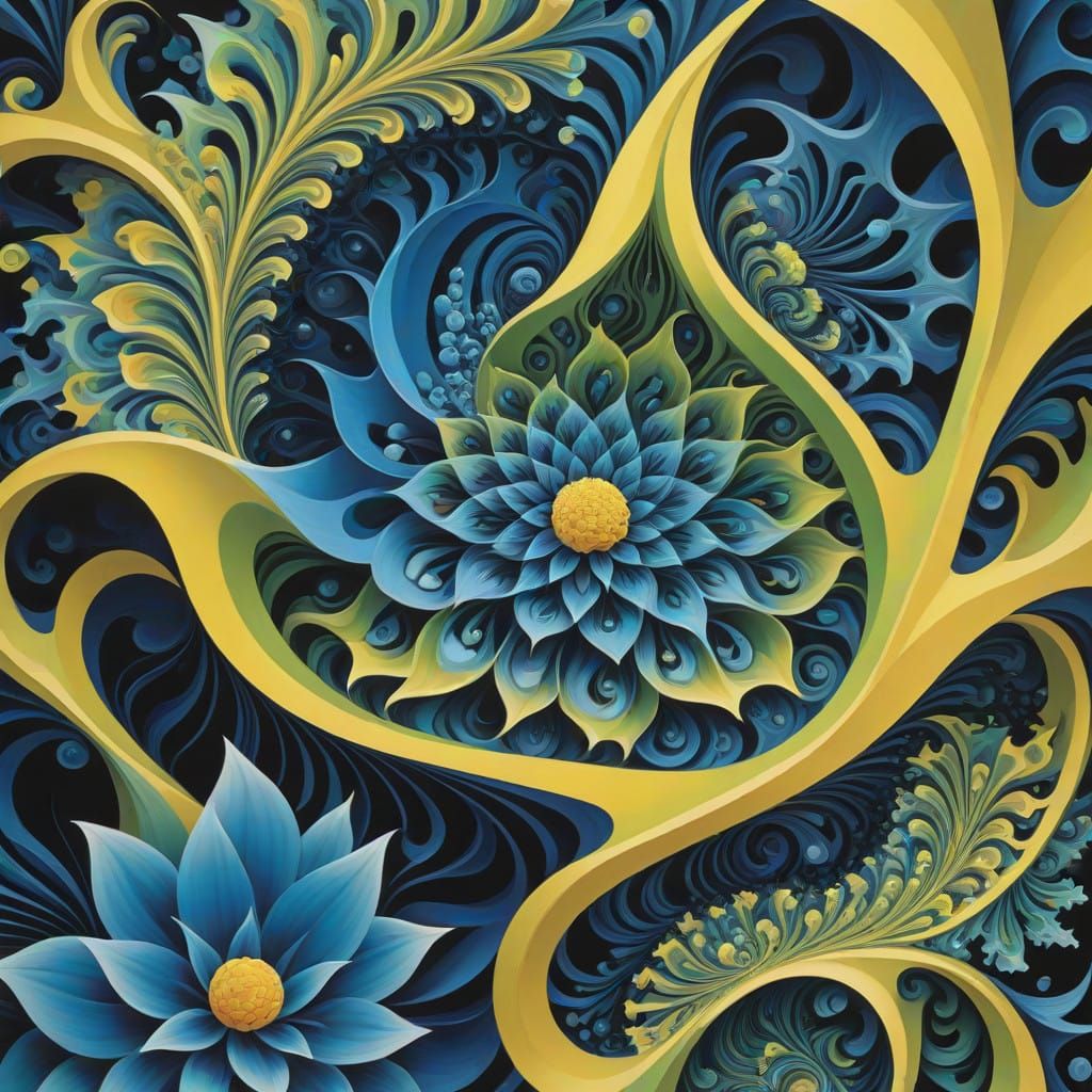 Fractal Bloom in Electric Blue and Gold
