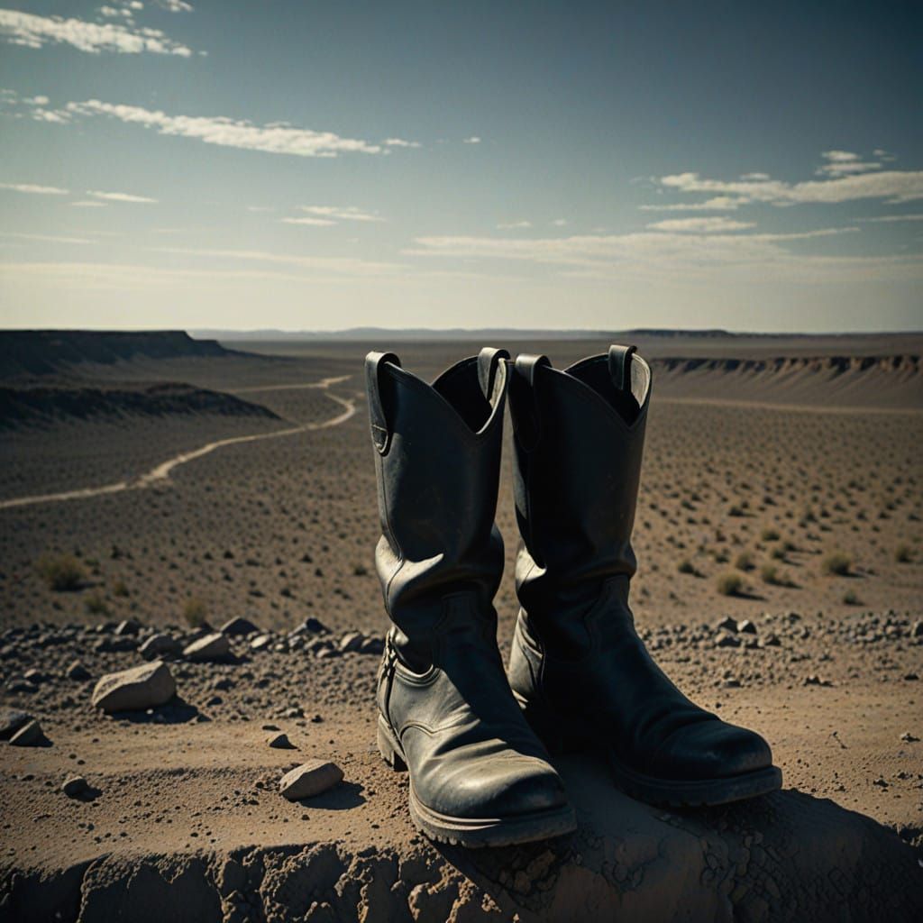 Worn Boots Stand Alone Against Endless Skies