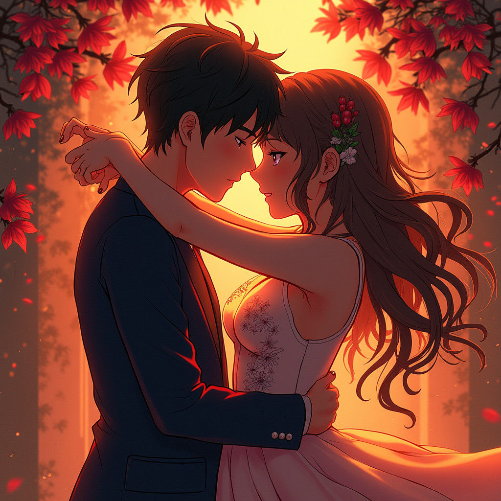 Emotive Embrace in Anime Manga Style