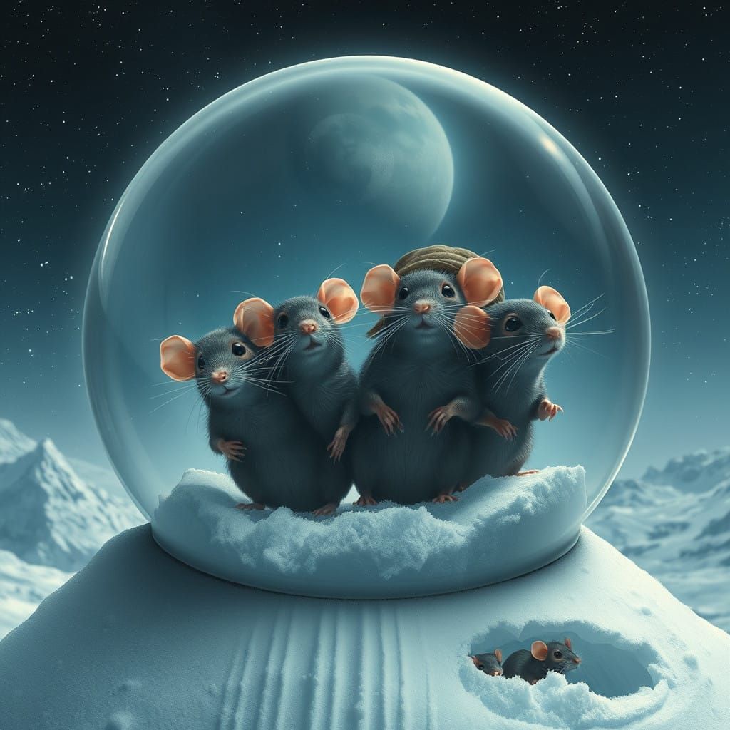 Rats in Delicate Glass Orbs Contemplate Starry Night Sky