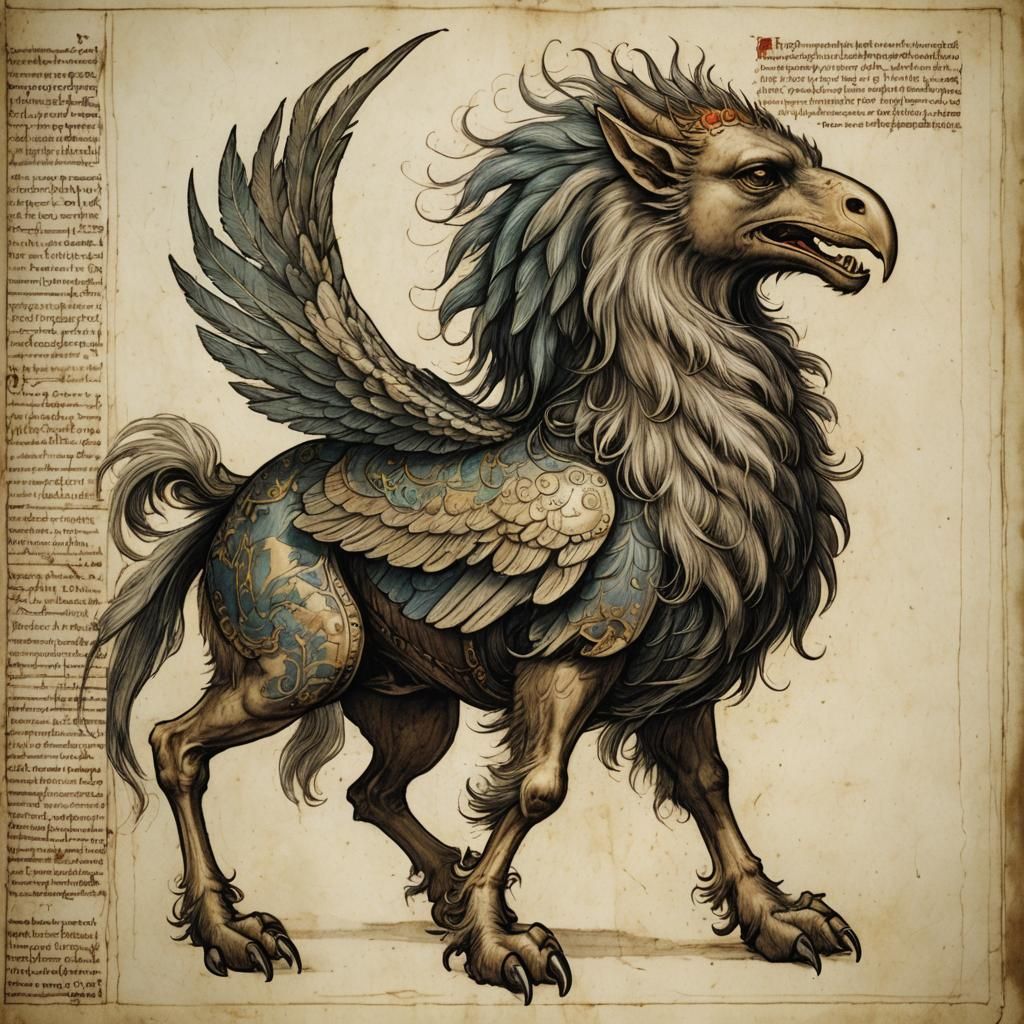 Hippogriff Bestiary Entry in Da Vinci Style