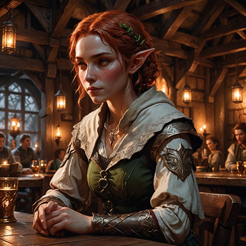 Young Elf in Tavern: Digital Fantasy Art