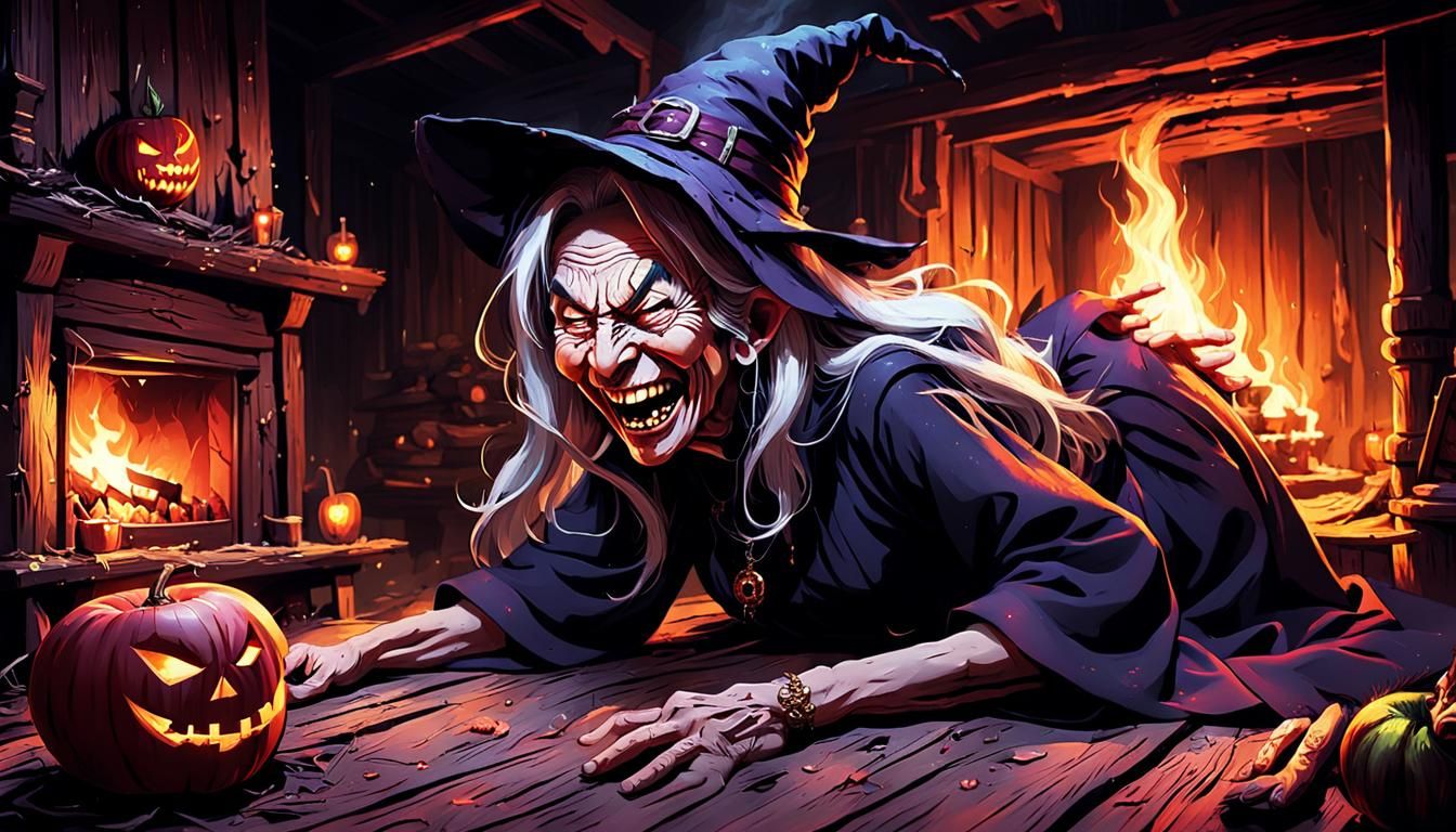 Witch Laughing at Unconscious Girl, Dark Fantasy Anime