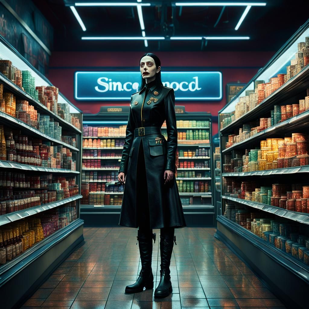 Morticia as Tesco Checkout Girl: Dark Fantasy Art