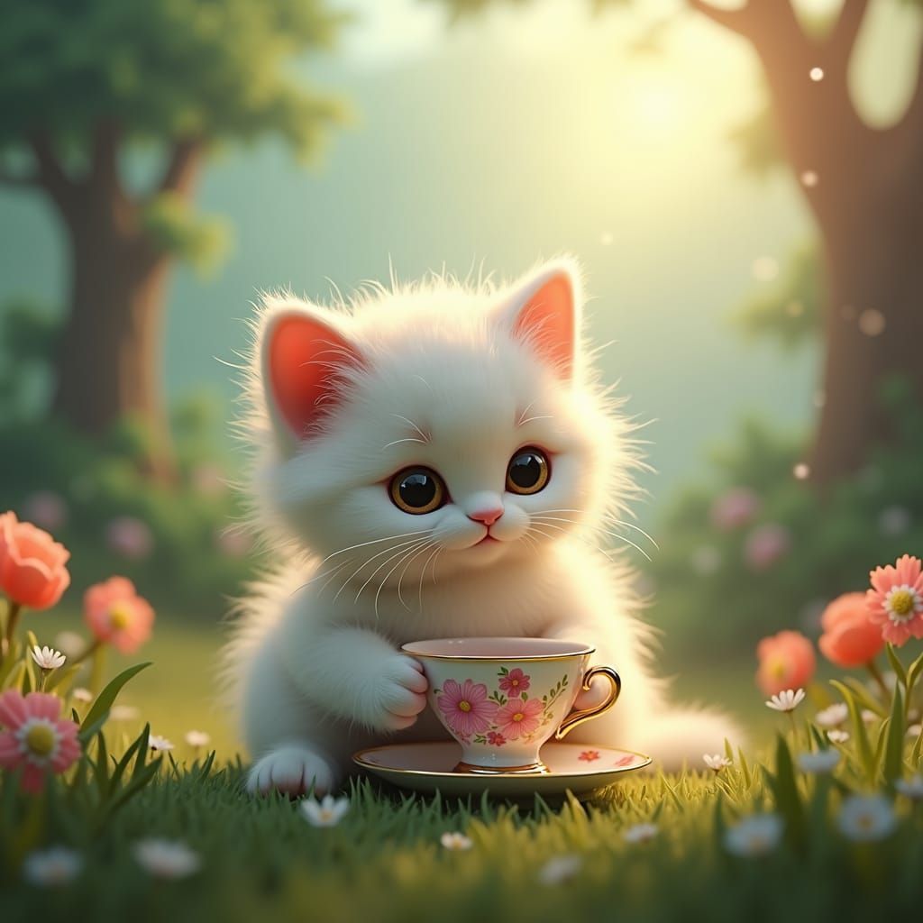 Regal Ragdoll Kitten's Tea Party in Enchanted Forest