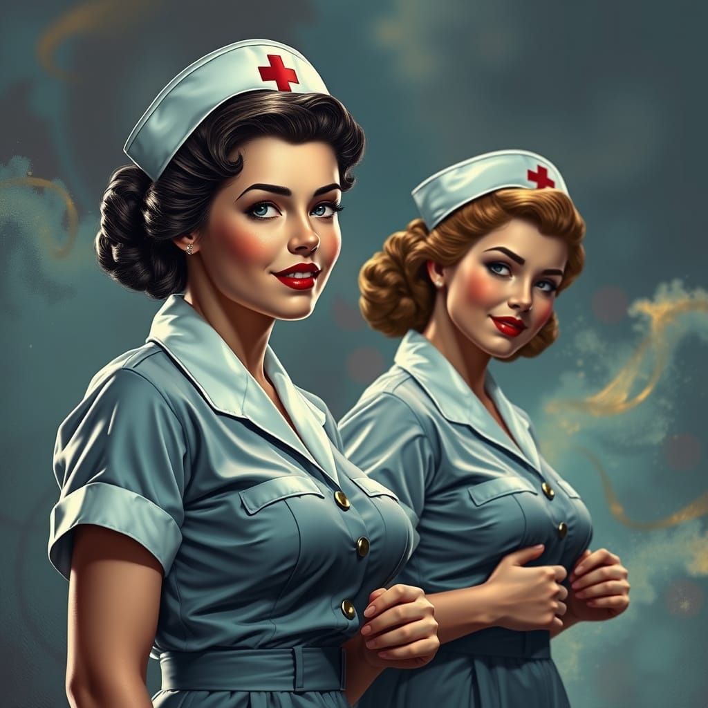 Sultry 1940s Pin-Up Nurses in Vibrant, Fantastical WW2 Lands...