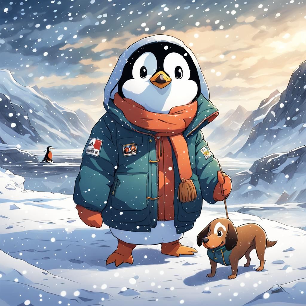 Penguin and Dog in Antarctica, Anime Style
