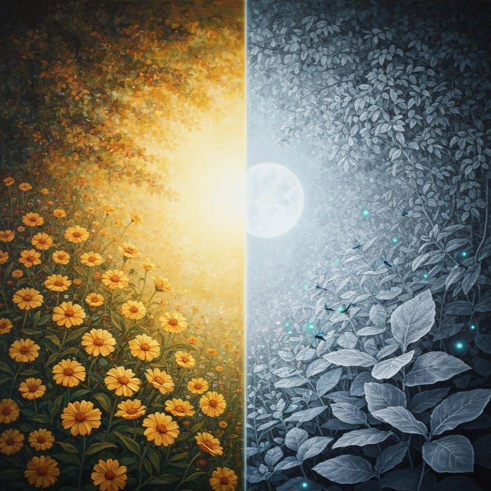 Golden Flowers Meet Silver Fireflies in Fine Art Painting