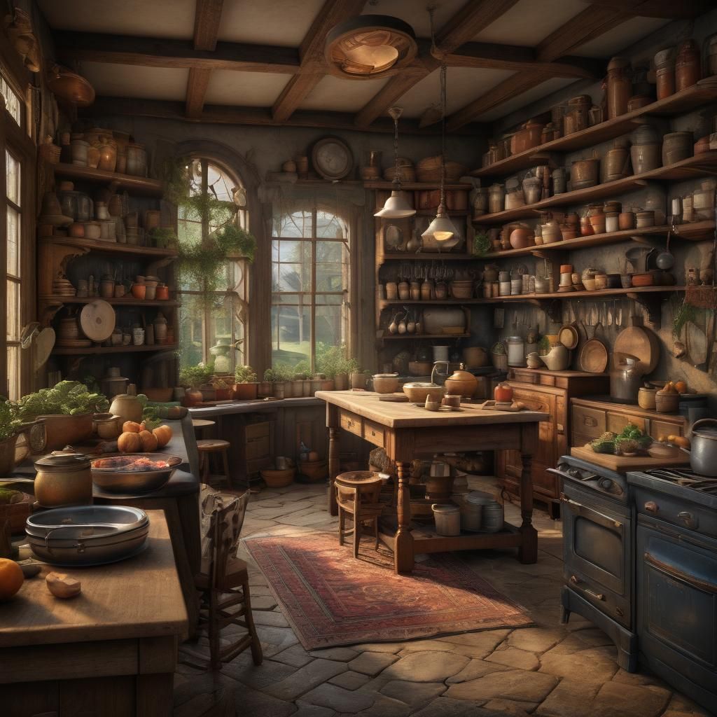 Cozy Country Kitchen: Detailed Matte Painting