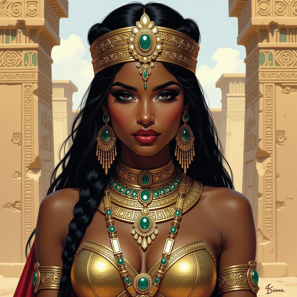 Sumerian Queen in Gold and Bronze, Fantasy Art
