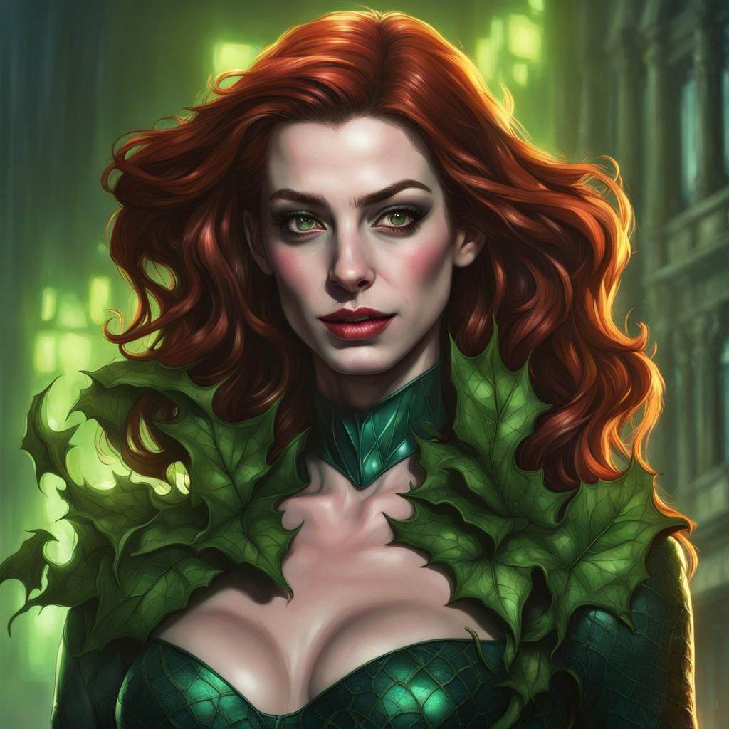 Anne Hathaway as Poison Ivy, Hyperdetailed Portrait