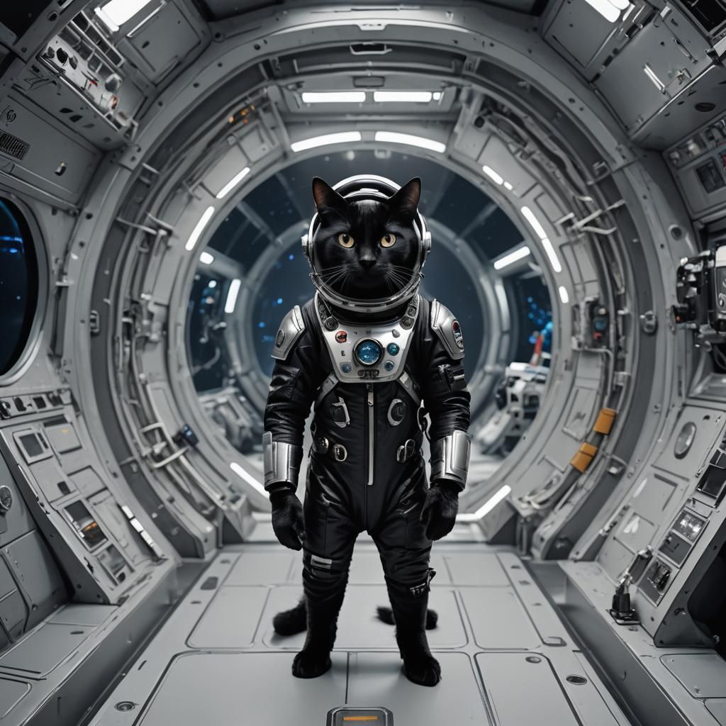 Cat Astronaut in Spaceship on the Moon