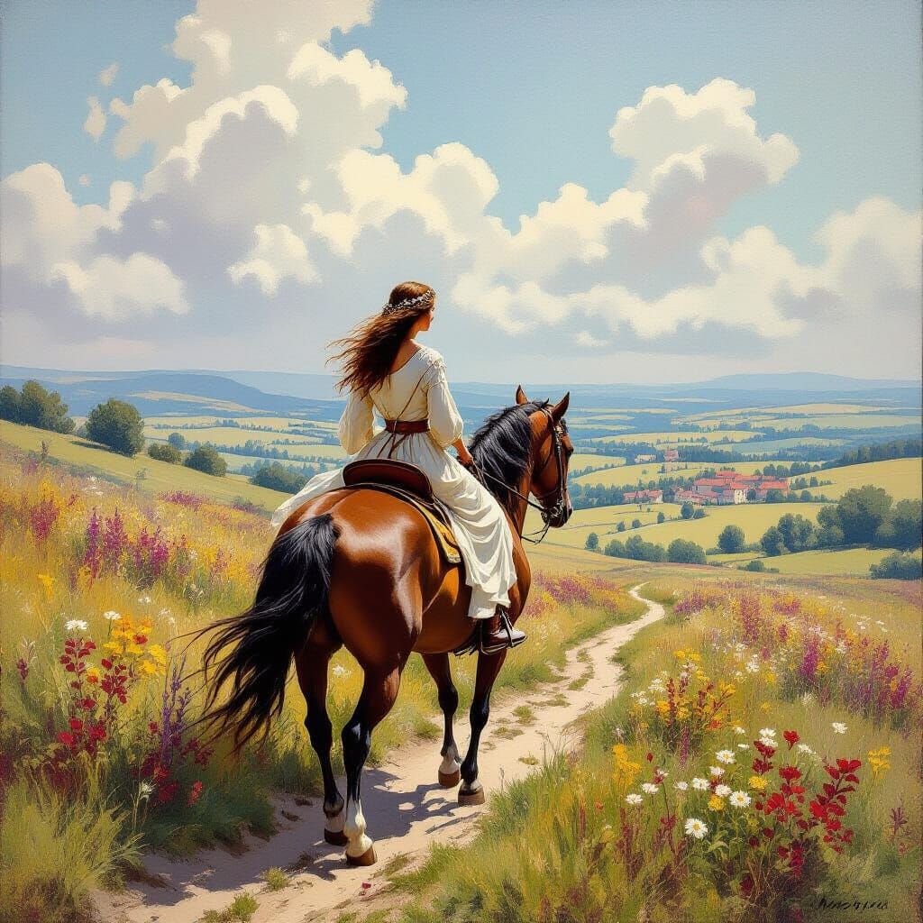 Celtic Princess in Surreal Landscape as Gouache Painting