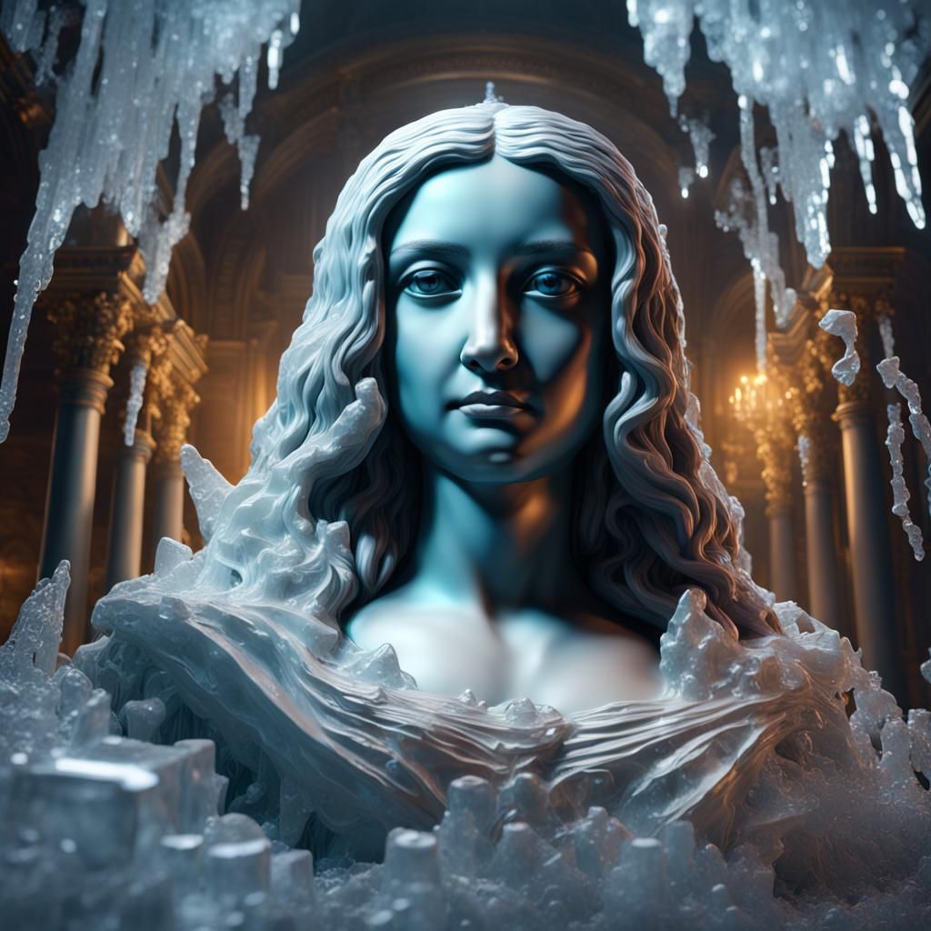 Mona Lisa as Intricate Ice Sculpture