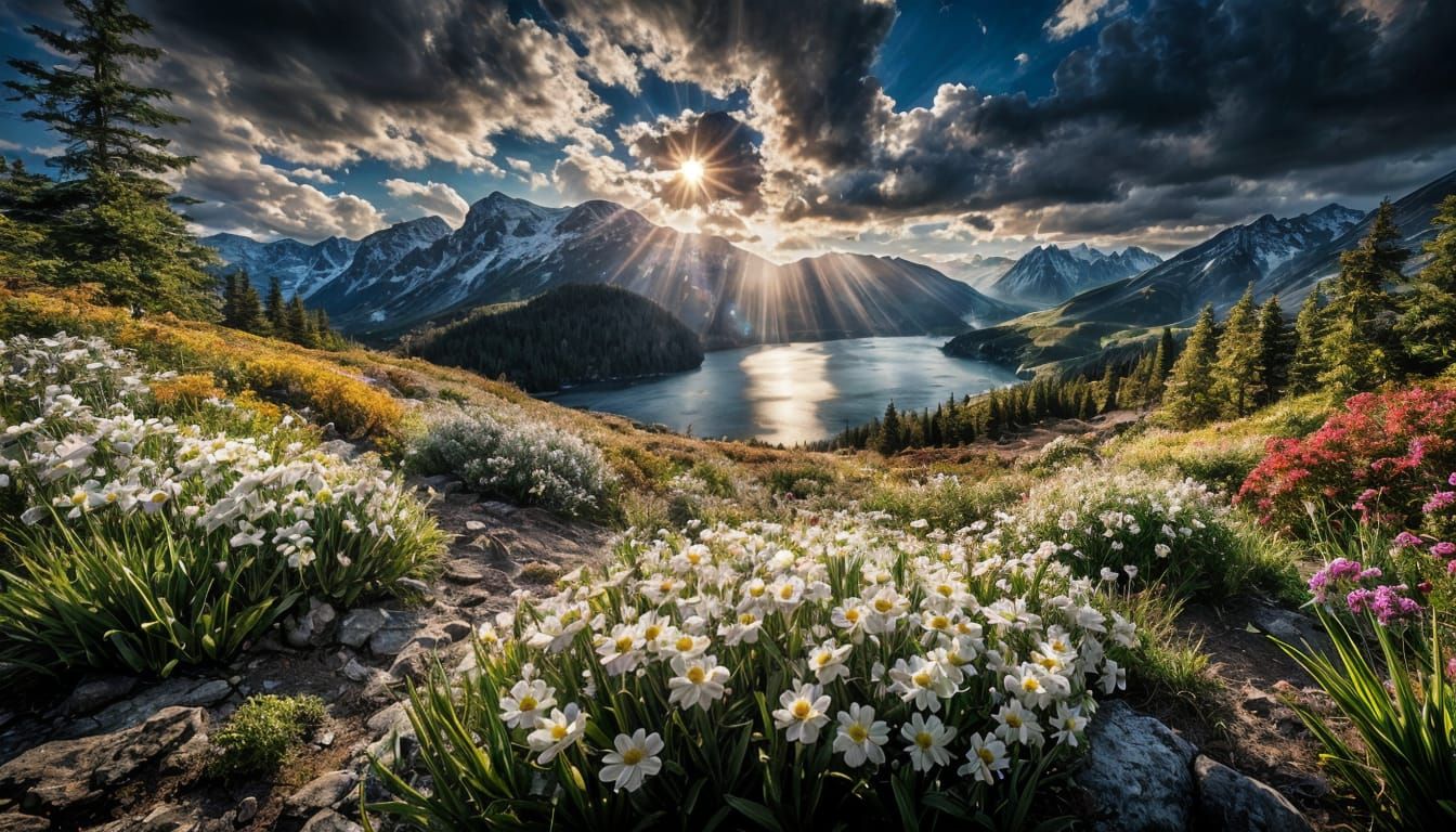 Spring Mountain Lake in Photorealistic Style