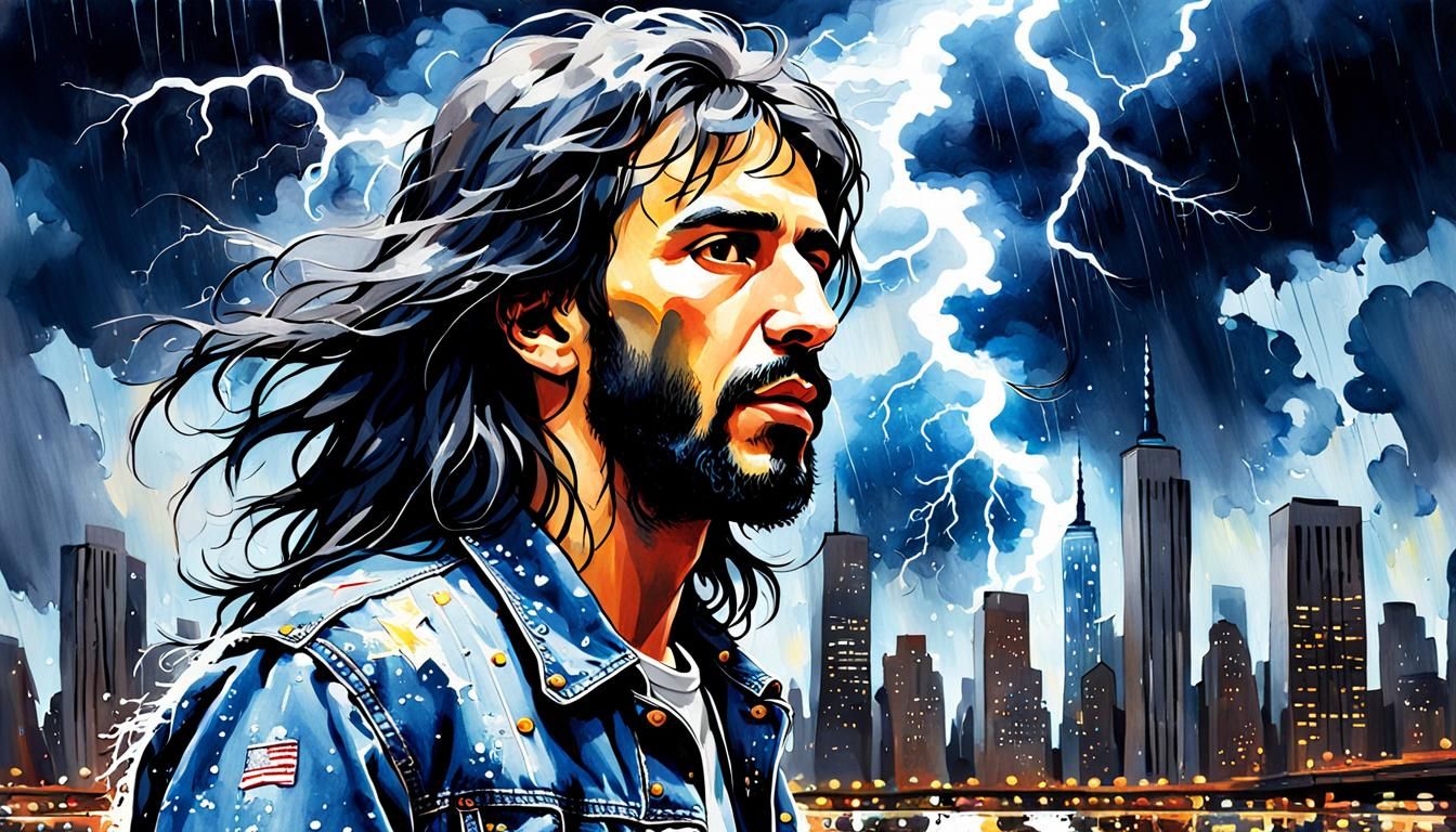 Cat Stevens Portrait in Pop Art Watercolor Style