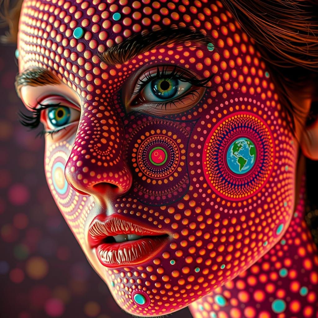 Surreal Polka Dot Face: Optical Illusion Art