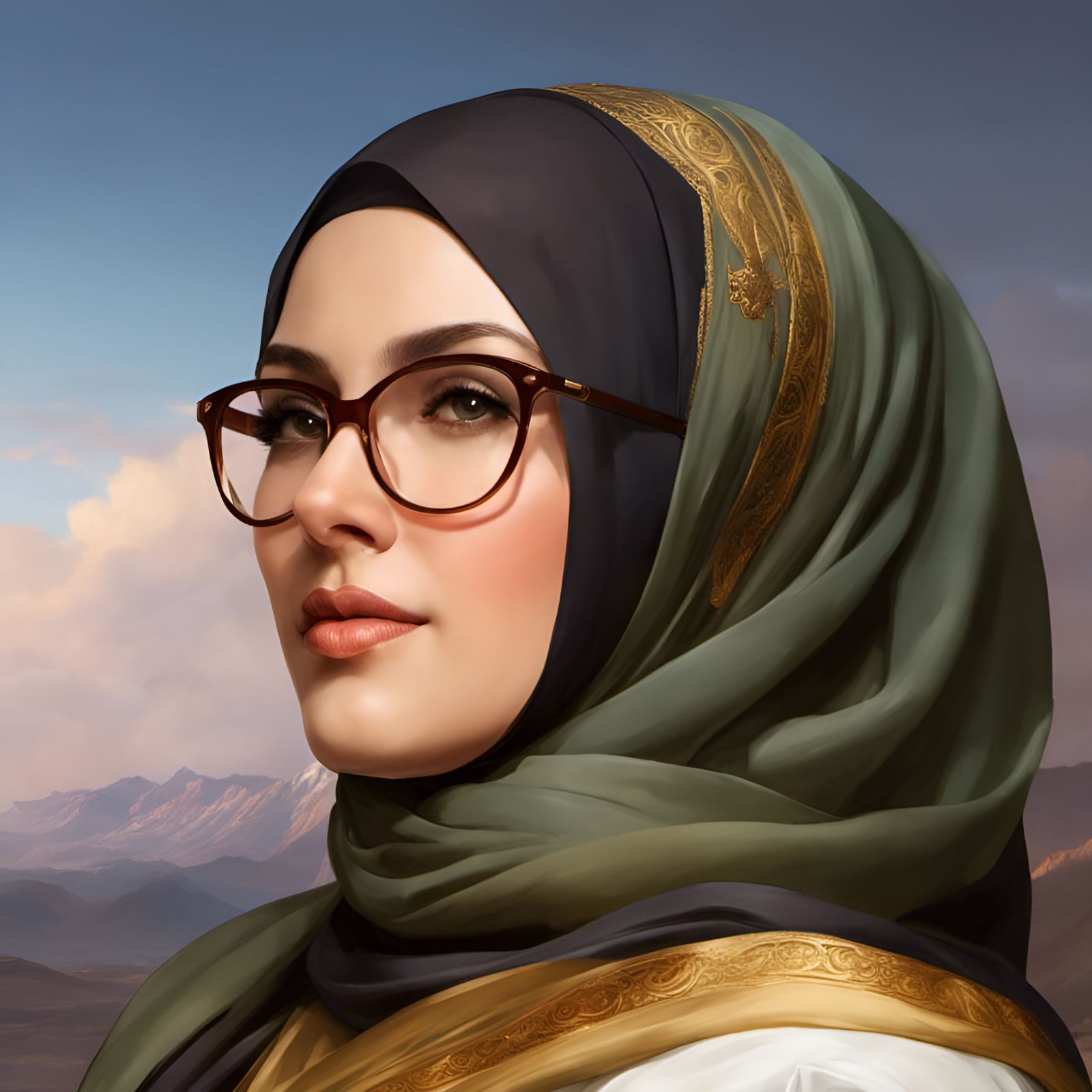 German Woman in Hijab Portrait: Hyperdetailed Art