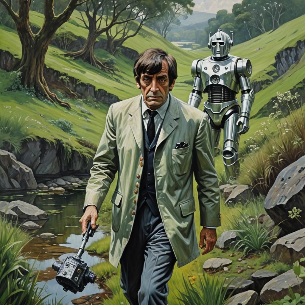 Second Doctor and Cyberman in Oil Painting Style