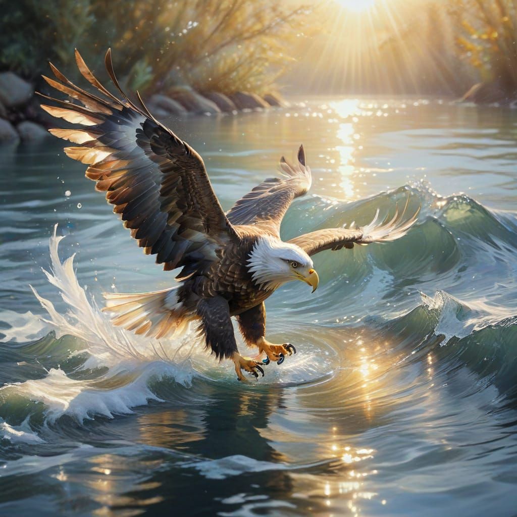 Ethereal Eagle Dives into Crystal Clear Water