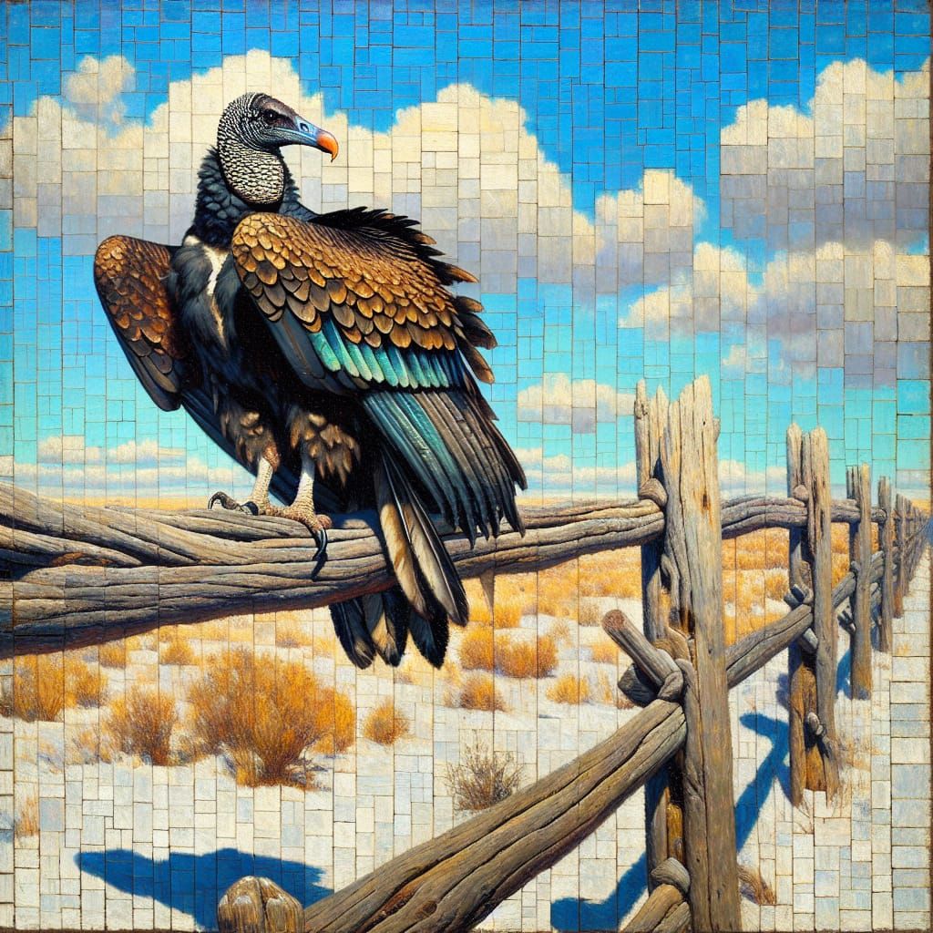 black vulture perched on a suburban fence