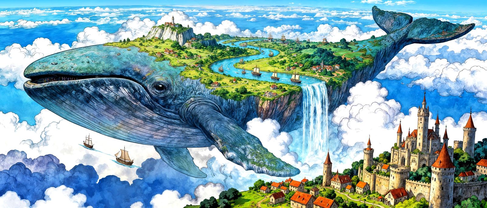 Anime Island on Flying Whale, Ghibli Landscape