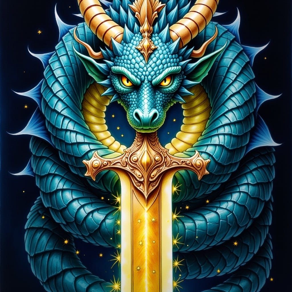 Dragon Protector: Ancient Sword in Fantasy Art Style
