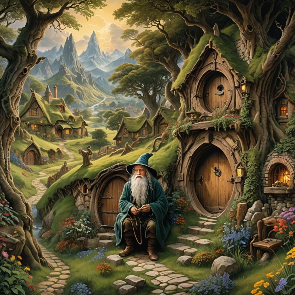 Gandalf in Hobbiton: A Bierstadt-Inspired Digital Painting