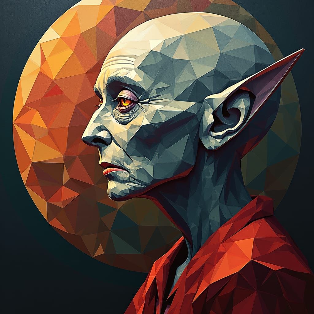 Elderly Alien Woman in Cubist Art Deco Style