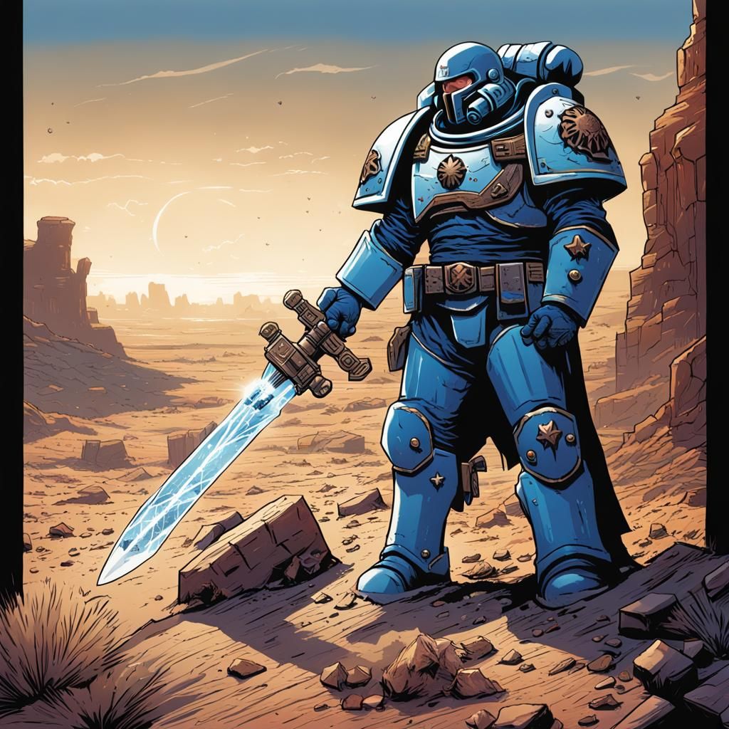 Fallen Space Marine in Desert, Comic Book Art