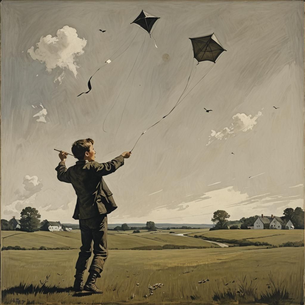 Boy Flying Kite Inspired by Wyeth and Campbell