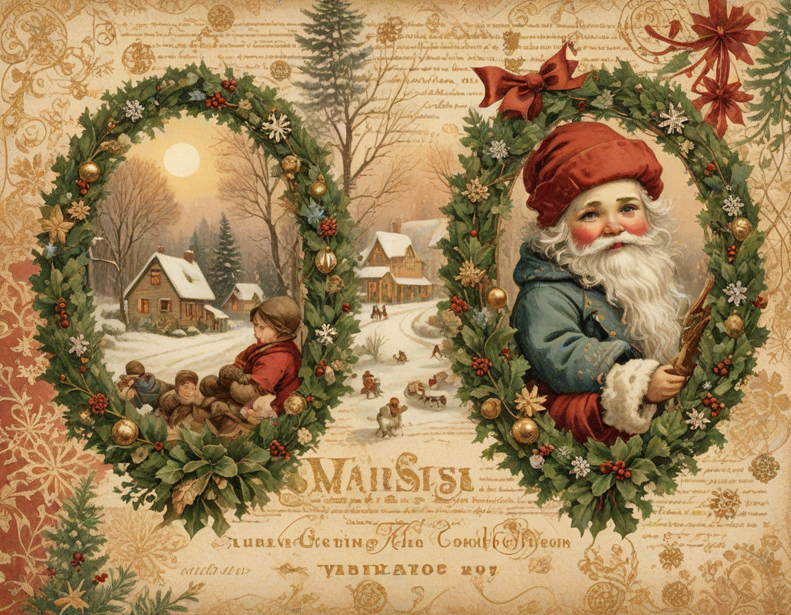 Traditional Christmas Scene in Whimsical Illustration Style