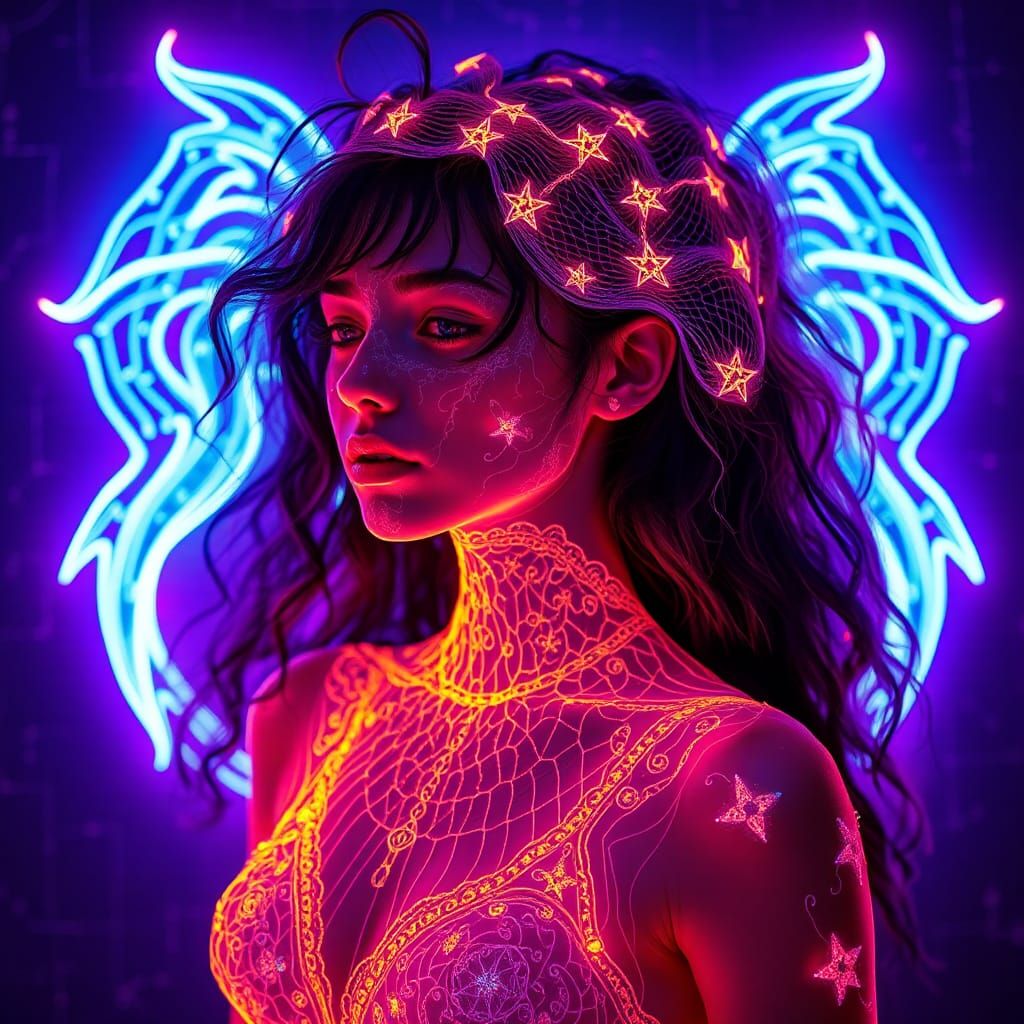 Shock Hair Rune-Stars in Filigree Textile Art Style