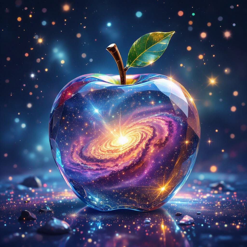 Sparkling Crystal Apple with Rainbow Galaxy Inside