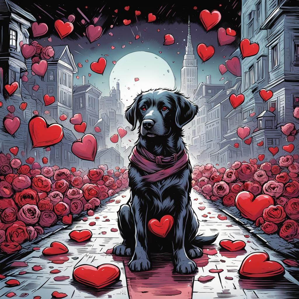 Valentine's Day Dog in Comic Book Style