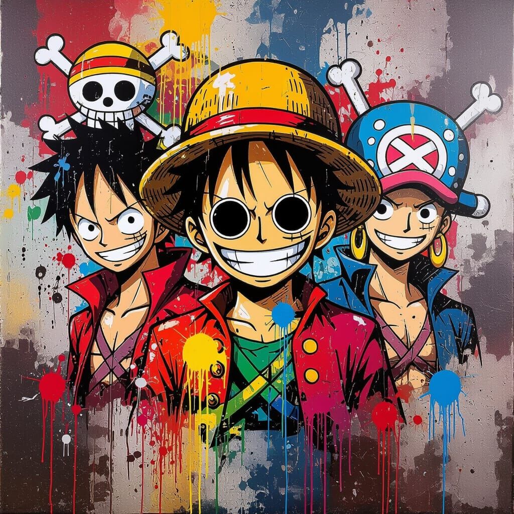 One Piece Drip Art Painting with Bold Colors