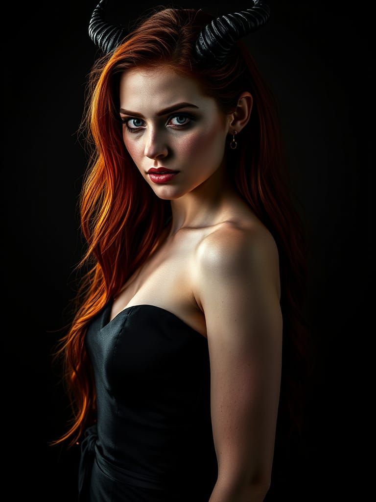 Sultry Demon Woman in Chiaroscuro Lighting