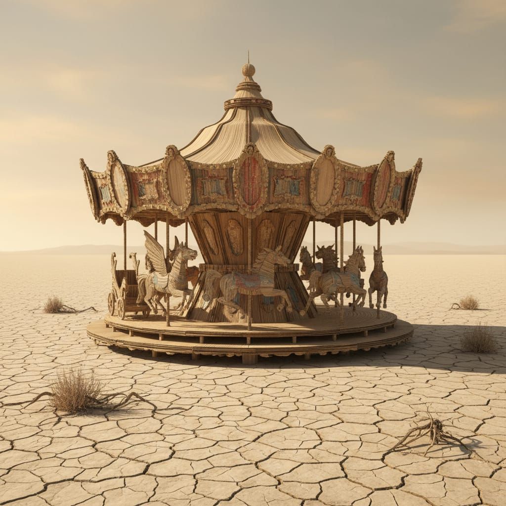Corrugated Carousel Sculpture in Dry Desert