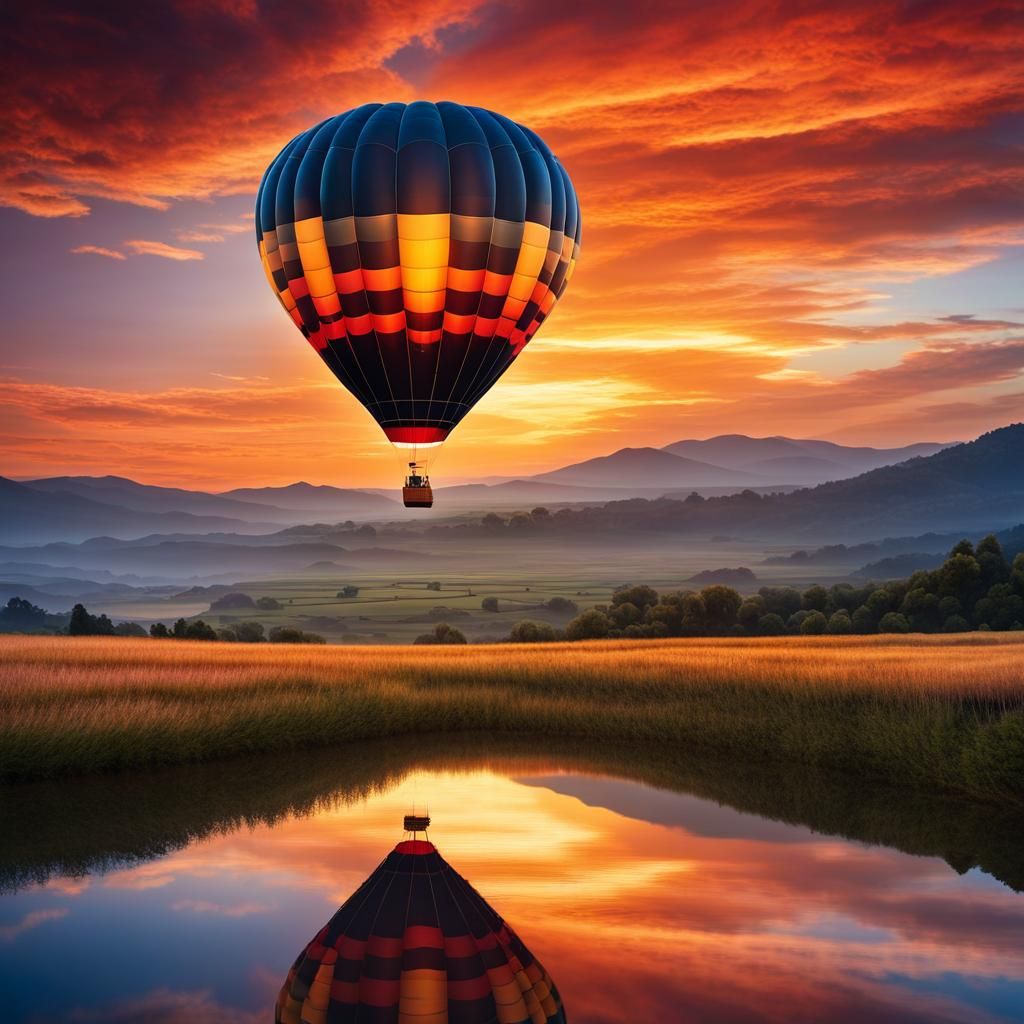 Translucent Hot Air Balloon Reflects Sunset Sky