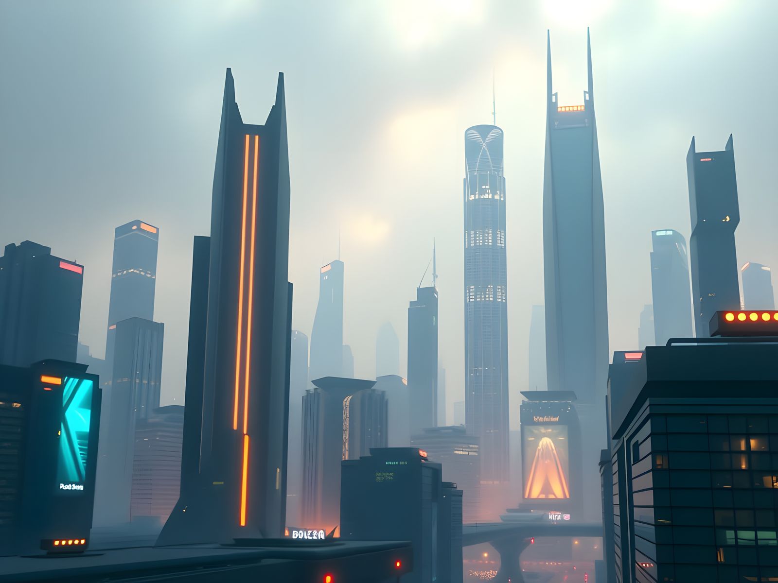 Futuristic City in Encaustic Painting Style