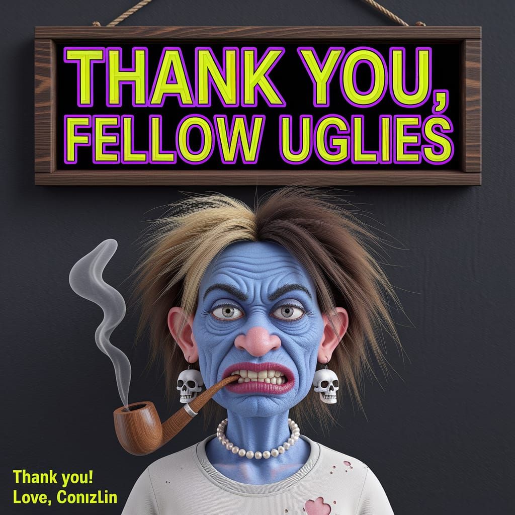 Ugly Woman Smoking Pipe in R. Crumb Cartoon Style